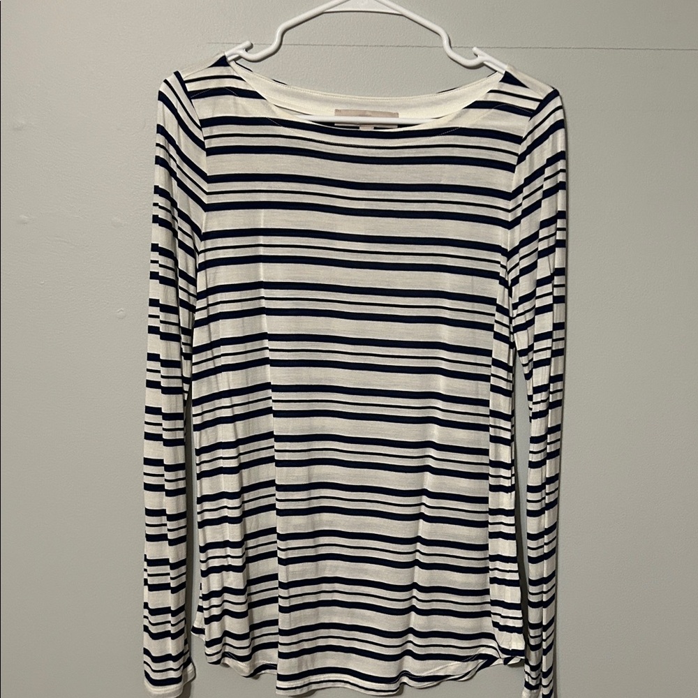 LOFT: Classic Navy and Cream Striped Long Sleeve Tee small. New